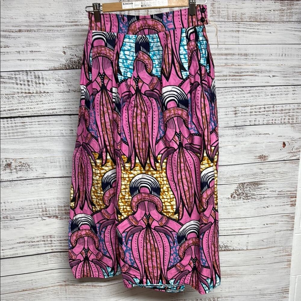 African Wax Print Pleated A-line Midi Skirt with pockets